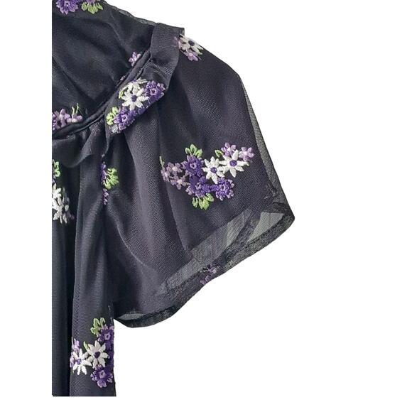 MICHAEL Michael Kors Forget Me Not Floral Blouse-Black-Multi Orchid Haze XS - Picture 4 of 9